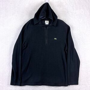 Lacoste 1/4 Zip Hoodie Pullover Sweater Mens 7 (XXL) Black Preppy Y2K Streetwear